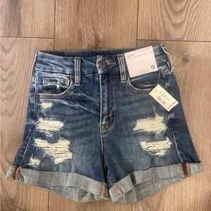 Aeropostale Women's Distressed Jean Shorts - Dark Blue